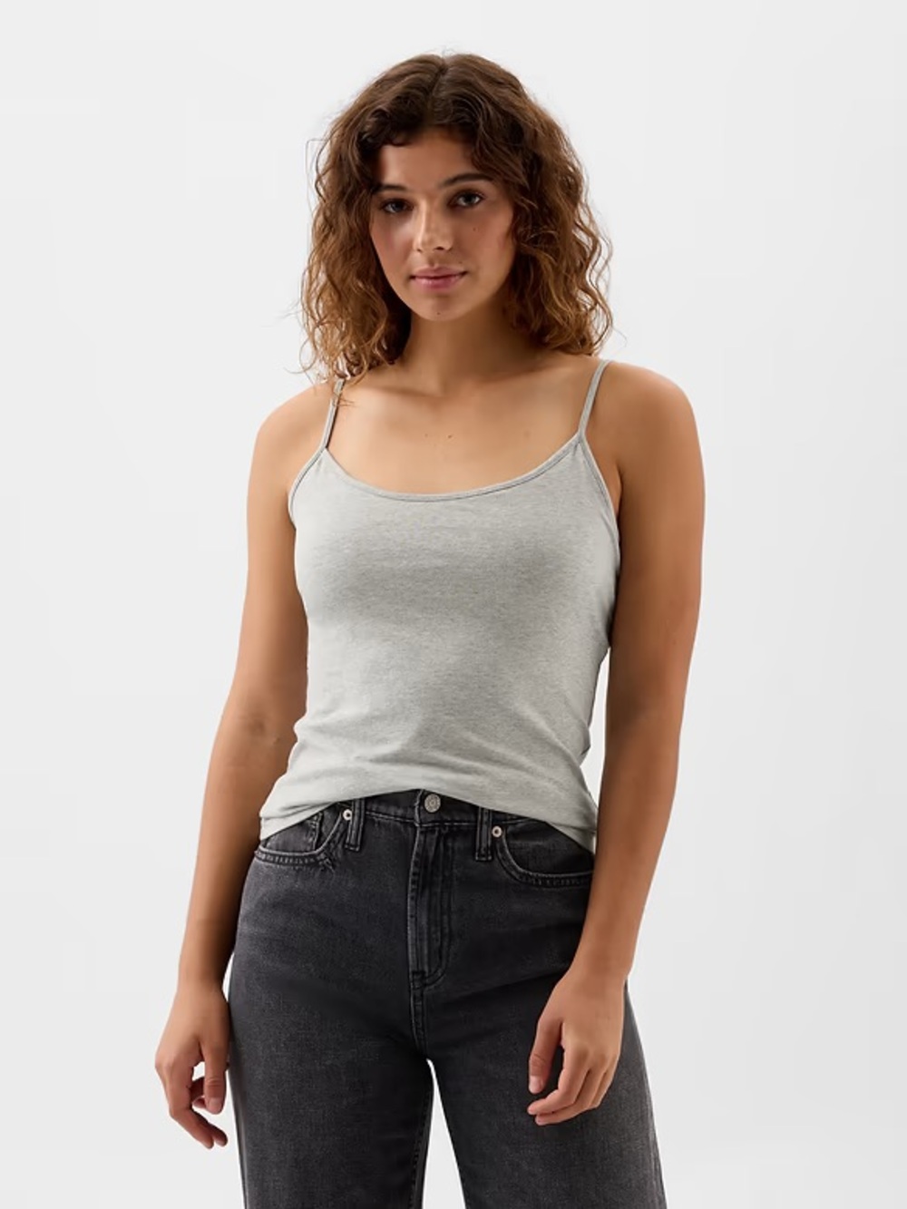 Gap Fitted Shelf Cami Tank Top Cotton Heather Gray S